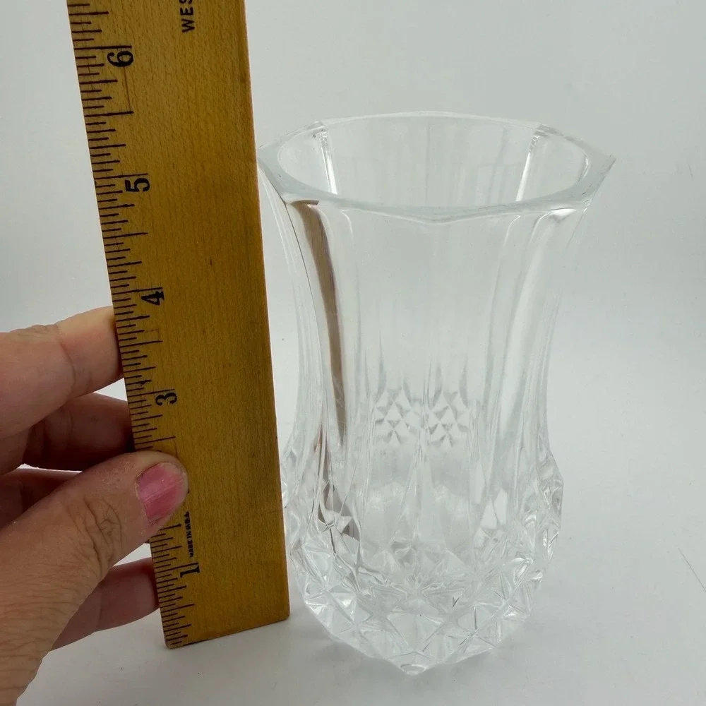 Clear Diamond Cut Fluted Glass Flared Octagonal Bud Vase